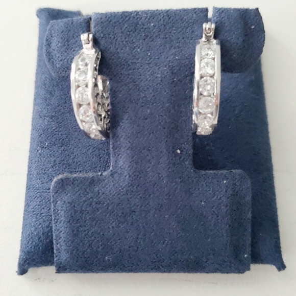 Sterling Silver Filigree/Simulated Diamond Hoops - Picture 5 of 8